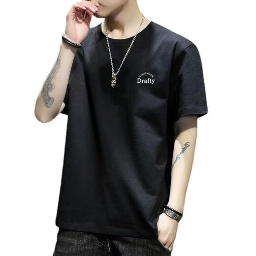 
RVFAN men's short-sleeved T-shirt in summer solid color youth fashion loose round neck pullover casual versatile base shirt large size T733 gray XL