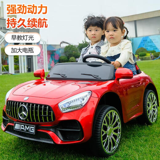 WORK BABY Masha children's electric car can sit on a remote control car for adults, a child can drive a stroller toy car, four-wheel electric double version + red dual drive + remote control + soft seat + remote control