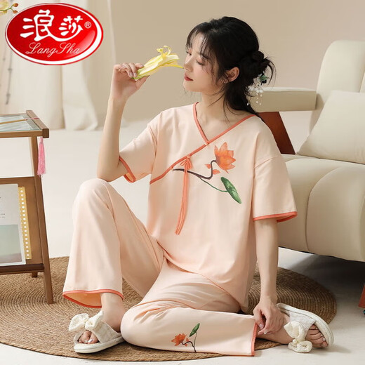 Langsha's new summer short-sleeved pants pajamas set Chinese style casual and comfortable to wear cotton home clothes outside 9905 M 75-95Jin [Jin equals 0.5 kg]