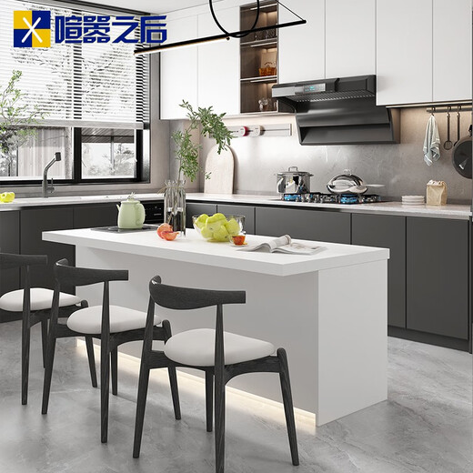 喧嚣之后风纯白岩板岛台一体开放式水中岛台料理台8E50 款式5岩板款2000*800*756