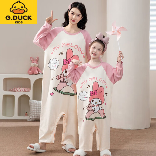 G.DUCKKIDS children's one-piece pajamas, girls' spring and autumn pure cotton medium and large children's parent-child pajamas, new cartoon baby anti-kick sleeping bag Q-33467#culomi 16 size (recommended height 130-140cm)