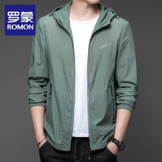 Romons neue Sonnenschutzkleidung für Herren Sommer dünne Outdoor-Eisseide-Kapuze-Jacke für Männer Sonnenschutz für Männer N9928 Mist Blue M 170 105-120jin [Jin gleich 0,5 kg]