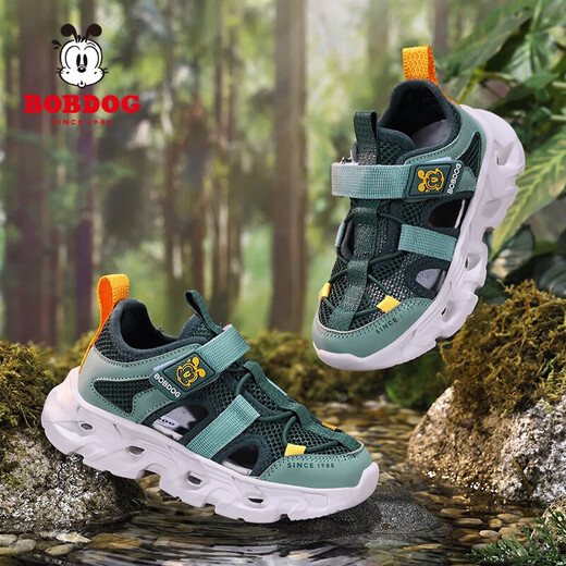 BOBDOG (BOBDOG) BOBDOG girls' sports sandals, children's hollow toe toe river shoes, new non-slip lightweight boys' beach shoes TBD199 pine green 28 shoe inner length 17.8cm
