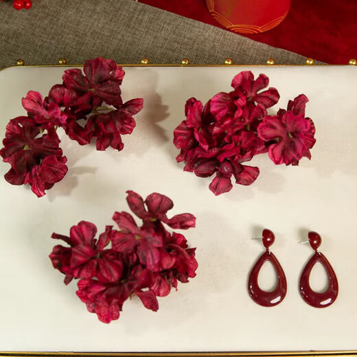 Butterfly hairpin, red camellia, low ball head cheongsam, antique style toasting suit, Chinese style hairpin, horse face skirt, hair accessories, 3 red hairpins