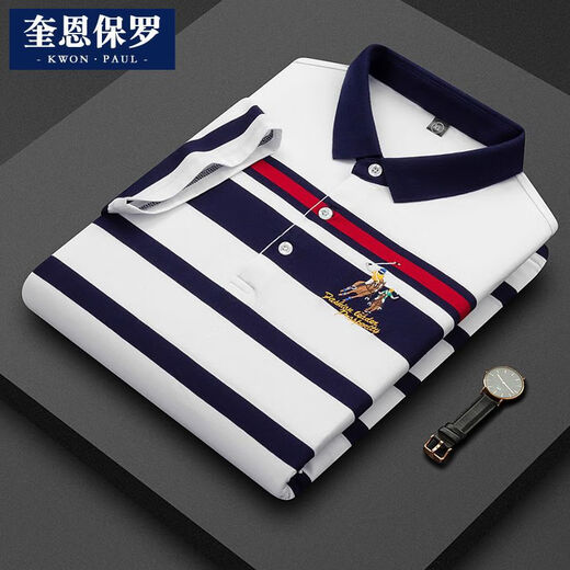 RRLFCS RUFFE Lauren Paul Pull-up-Farbblocking T-Shirt Striped Polo Shirt Revers Top mit mittleren Altersknöpfen Orange [3882] XL 140-165Jin [Jin ist gleich 0,5 kg