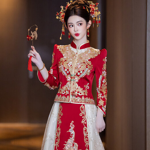 XiUhe Familie [Orientaler vereinfachter Stil] XiUhe Hochzeit Hochzeit Hochzeit 2025 Neue Braut Hochzeit Chinesisches Hochzeitskleid Kleiner Mann kommt heraus