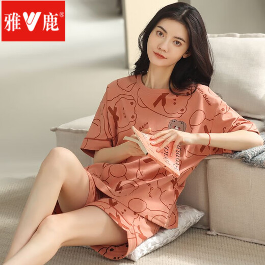雅鹿2025年新款睡衣女夏季棉短袖短裤卡通甜美女生家居服套装 968 9855 M 【建议80-斤穿】