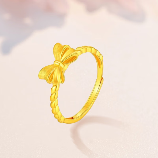 Prodigal Heart Boutique Bow Gold Ring 18k Gold Women's Foot Gold Live Mouth Hemp Lace Gold Ring Valentine's Day Gift Opening Adjustable 1g