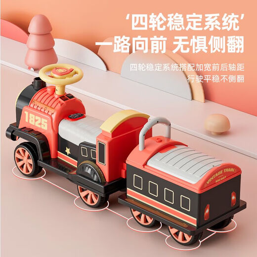 Le petit train peut être contrôlé à distance par la voiture électrique pour enfants pour hommes et femmes pour enfants Toys à quatre roues Car à deux places Baby Electric Car Retro Warblebler Mode télécommande + avec pulvérisation + double livraison HELMET BACKET OCEAN BALL INSTALLATION TOLL