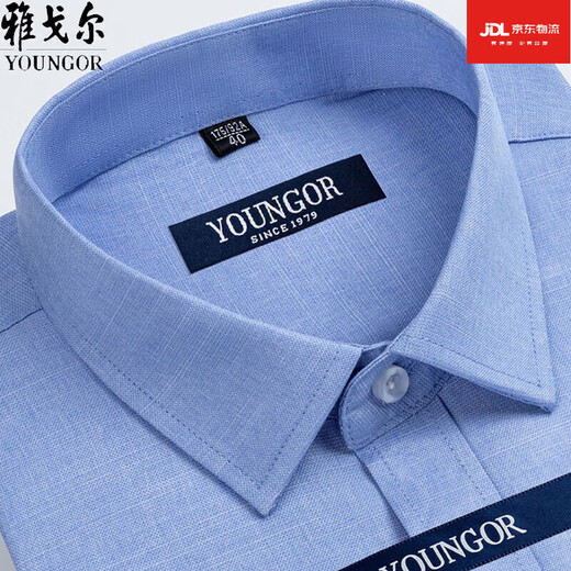 雅戈尔旗舰官方店男士短袖衬衫夏季纯棉免烫中年休闲商务职业正装格子衬 蓝色DX6636 38