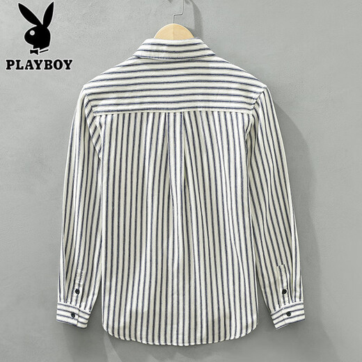 花花公子（PLAYBOY）长袖条纹衬衫男生休闲纯棉衬衣春秋季新款潮流时尚青少年牛仔外套 6625白色 XL