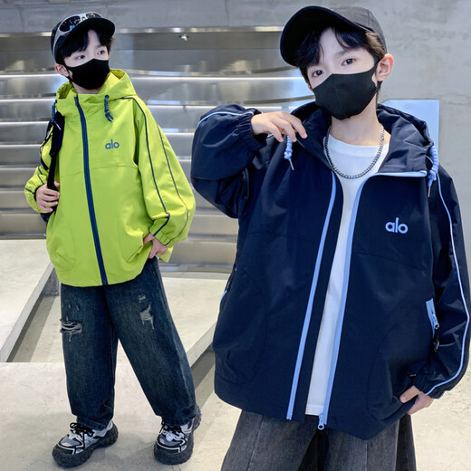 G.DUCKKIDS Little Yellow Duck Boys' Jacket Spring and Autumn 2025 New Children's Jacket Boys' Jacket Medium and Large Children's Windbreaker Hooded Navy Blue 170 Recommended for 15~16 years old 160-170cm cm