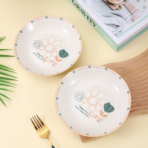 Household underglaze color ceramic pastoral style modern style simple line flower 4.8 inch bowl/7 inch plate tableware set simple line flower 7 inch plate 1 pack