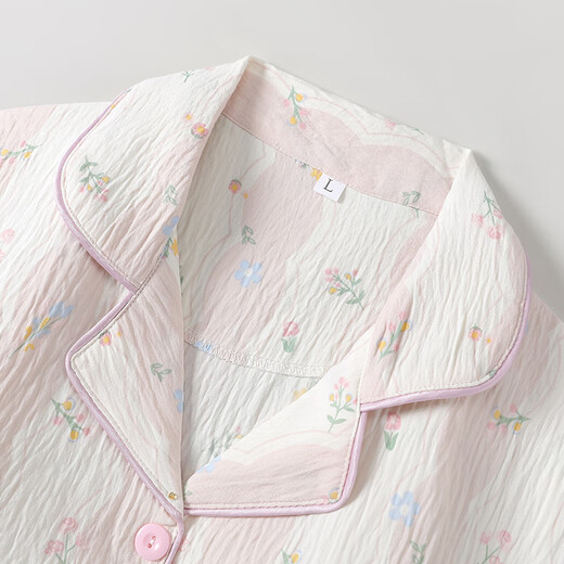 Miao Dai Pyjamas für Frauen in der Sommerwolke Baumwolle mit Brustpolstern einteilige dreiteilige Kurzärmel-Hosen in Sommerbaumwäsche Seidenkleidung kann draußen getragen werden