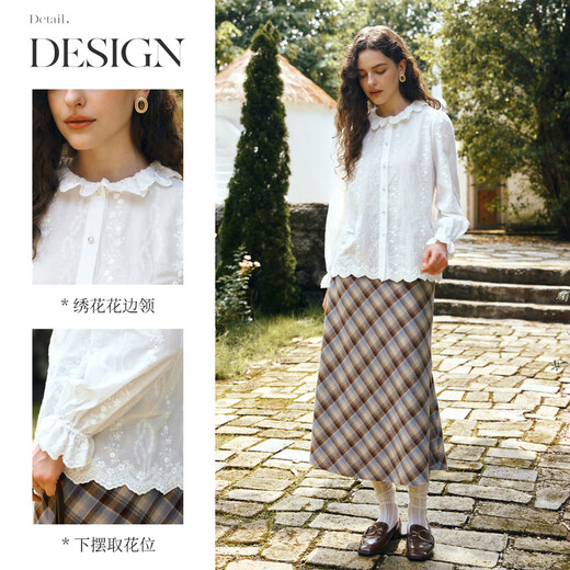 Olrain 50% off clothing French elegant white embroidered shirt autumn 2025 new lace collar chic shirt off-white S