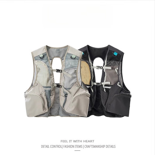 He Jiagong outdoor multi-functional lightweight sports fishing vest multi-pocket hiking mountaineering riding short vest vest men gray S