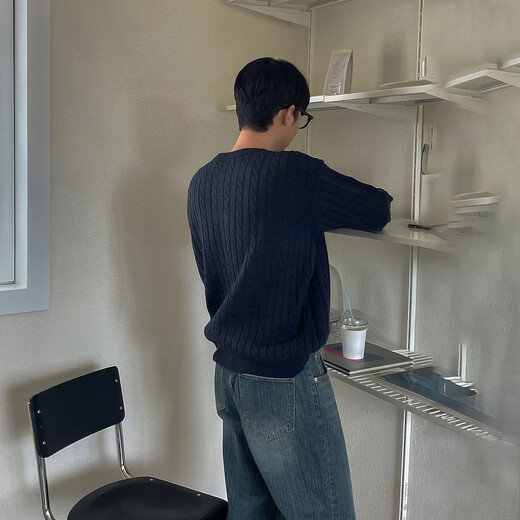 I am David Heavy Industry Knitting Twist Henry Neck Sweater Men's Spring and Autumn New Korean Style Lazy High-Level Loose Pullover Sweater Gray M