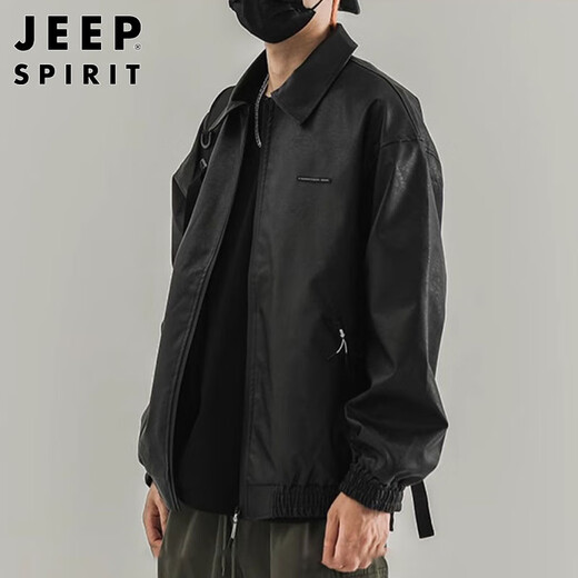 Jeep Spirit Jeep Retro Chaqueta de cuero Retro Spring y Autumn Flying Leater Chaqueta American Motorcycle Traje Black XL