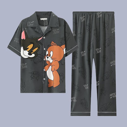 TTPMER pajamas men's summer cotton short-sleeved trousers summer cardigan thin large size student youth home wear suit G3884 blue (short-sleeved) 185 2XL recommended 140-160 Jin Jin equals 0.5 kg