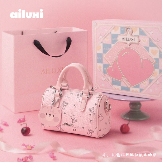 Ai Luxi Bags for Women with Niche Design Pink Bear Presbyterian Bowling Boston Crossbody Bag Handbag Sweetheart Powder