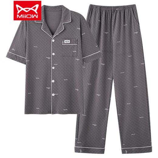 猫人（MiiOW）两件套装男士睡衣夏季可外穿短袖家居服新款纯棉大码加肥加大 NSN--9856男 L