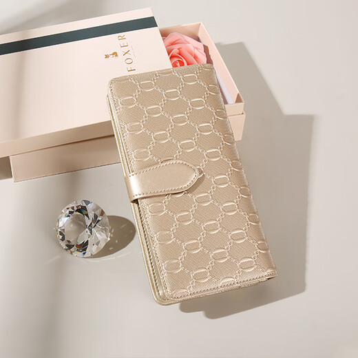 
Golden Fox (FOXER) cowhide women's wallet large capacity long card bag money ticket clip clutch coin wallet light luxury girlfriend birthday gift