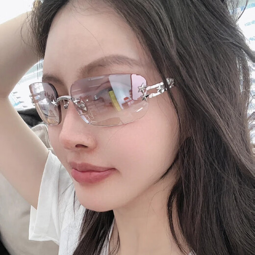 Jennie mismas gafas de sol sin marco Estilo de la marca Starry Rhinestone Hot Girls Y2K Sun Gaflass Tending Jennie mismo estilo (cubierto gris) Templos de estrella Anti-ultravioleta