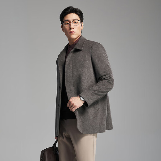 YOUNGOR Coat Men's High Quality Cashmere Blended Lapel Hidden Button Business Coat Comfortable and Warm Coat 2025 New Product Coffee VYSY01N999WFA L 175/96A (Recommended 140-150Jin Jin equals 0.5 kg)