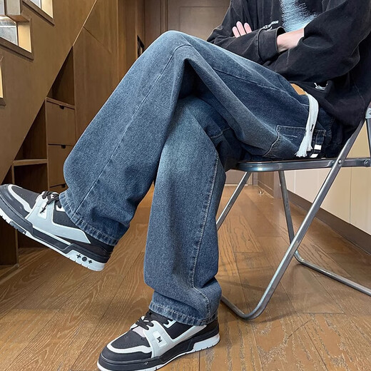 Straight Jeans Men's Spring y Autumn American Retro Pants Retro Casual Hen Men's Devense Adolescente Wave Worth Ley-Leg