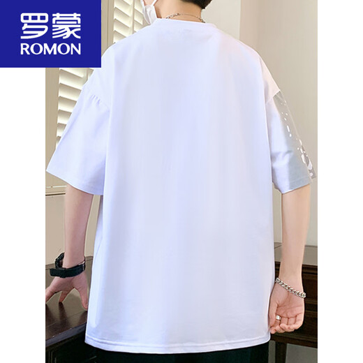 罗蒙（ROMON）2025短袖男夏季字母印花圆领半袖体恤美式休闲男士落肩袖宽松T恤 693米色升级*款 XL 约120-140斤可穿
