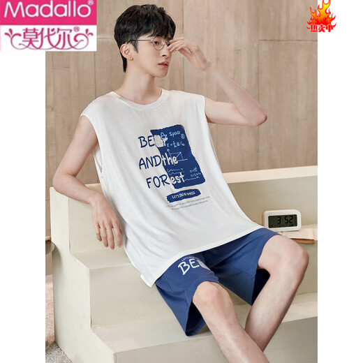 Modal men's pajamas summer modal vest sleeveless shorts thin large size men's home clothing suit for boys summer 1105 (Modal) M L size: height 168-172c, weight 95-13