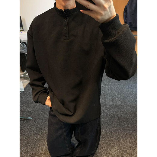 Du Xiaoxian cleanfit Henry collar long-sleeved T-shirt for men in spring and autumn trendy brand handsome high-end top American heavy sweater black XL recommended 120-140Jin Jin is equal to 0.5 kg