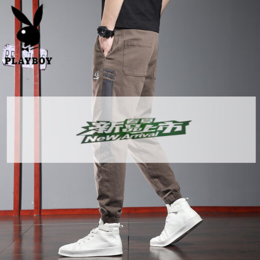 花花公子（PLAYBOY）夏季薄款休闲裤男士潮牌宽松束脚运动裤2025新款夏天工装哈伦裤子 9859黑色 4XL 38码