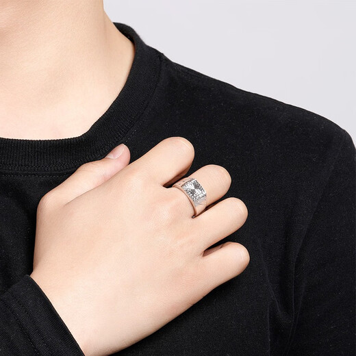 Yuan Shengfu's new PT950 square imitation diamond platinum ring, fashionable men's platinum ring, adjustable promotion, 13.23 grams