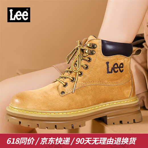 Lee女鞋2025新款马丁靴户外靴子工装鞋机车风情侣短靴休闲大黄靴女靴 黄色【情侣款-女】 37
