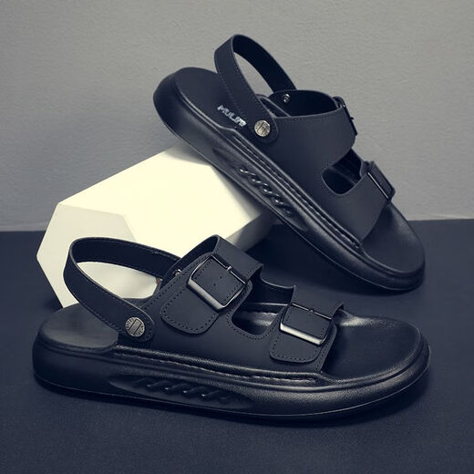 
Jinlilai GY2025 new men's sandals Korean style fashion trend literary versatile soft sole wear-resistant outdoor flip-flop beach 9903 black 38