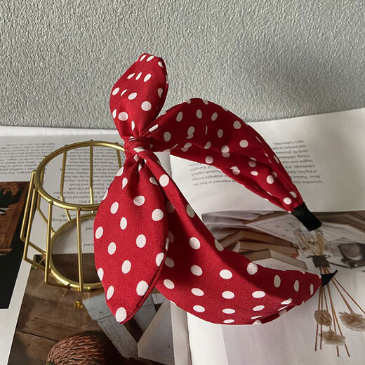 SNQP children's Hong Kong style retro nostalgic female red headband, versatile wave headband, hair accessories, ear clips, sunglasses accessories, Hong Kong style spotted bow headband, 1 piece, red