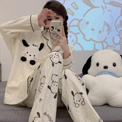 常缕竺睡衣女夏季开衫长袖长裤套装夏天女士2025新款卡通春秋冬款家居服 SSM-3882 M  【75-100斤】
