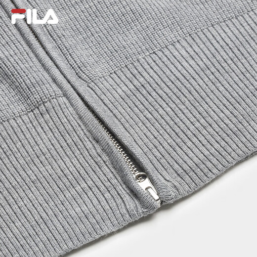 FILA 斐乐官方女士编织衫2025冬季新款休闲宽松连帽拉链毛衣开衫 烟花云灰-MG M 165/84A/M