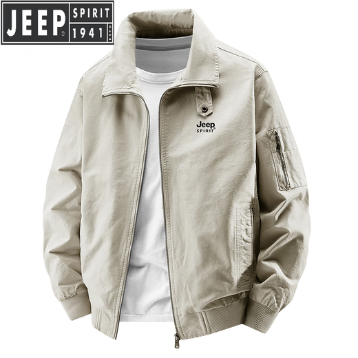 Jeep Spirit Jeep Jeep Pure Cotton Jacket Working Spring y Autumn 2025 Nuevo chaqueta casual de hombres de bolsillo múltiple tendencia de verde militar XL recomendado 135-150Jin [Jin equivale a 0.5 kg]