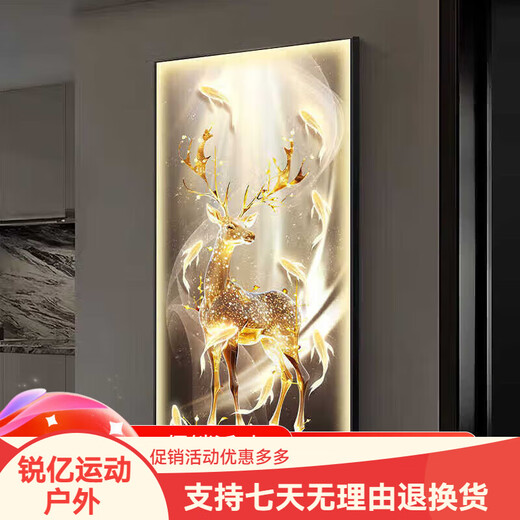 Chengzai Fugui Elk Wohnzimmer Dekoration Malerei Leicht Luxusatmosphärische LED-Leuchten direkt gegenüber der Tür Wandmalerei Malway Flur Hängende Malerei T12859 50*100 (vorgeschlagen 0,7-0,8 Meter Wand 5