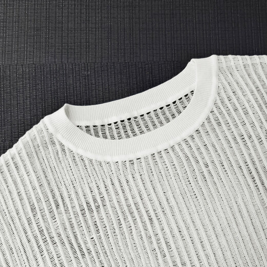 MeiYANG (MEIYANG) green screen sweater, hazy light and shadow, vertical strips, slightly transparent round neck, long sleeve shirt, white XL