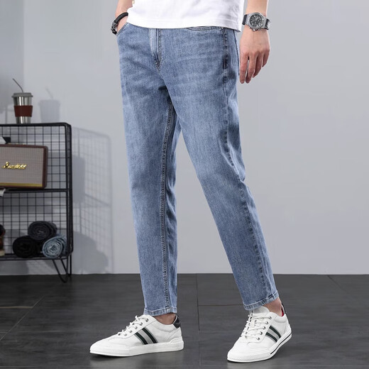 
Seven Wolves High-end Men's Business Jeans Men's Summer 2025 New Fashion Brand Washed Slim Feet Cropped Pants Men 9901 Blue Gray 28