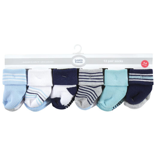 Luvable friends unisex cotton baby terry socks 24-pack mint navy striped 6-12 Months