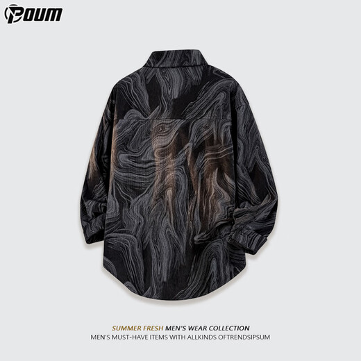 POUM tie-dye high-end long-sleeved shirt men's autumn and winter American casual shirt jacket G806 interstellar black 3XL