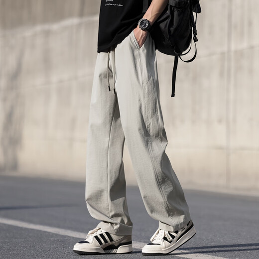 Foss Phil ice silk mesh casual pants for men's summer thin loose straight breathable cool casual pants 6636 khaki XL