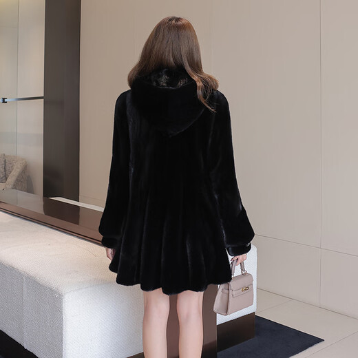
Winter home brand fur imported mink coat for women, whole mink medium-length hooded mink fur coat for women 6 waves, black L 100Jin[Jin equals 0.5 kg]-120Jin[Jin equals 0.5 kg]