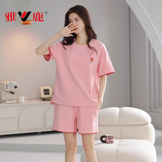 雅鹿2025年新款睡衣女夏季纯棉短袖甜美休闲运动家居服套装 N1478 2XL 【建议140-160斤穿】