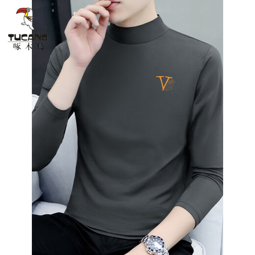 Woodpecker (Tucano) Automne et hiver Coton Pure Coton Halmi-Coltleneck Shirt pour hommes T-shirt à manches longues imprimées minces à manches longues Mentes de nou