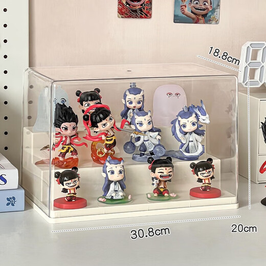 Wei Nezha Figure Display Box Acrylic Transparent Bubble Mart Nezha Two Blind Box Ornament Doll Dustproof Storage Cabinet Cream Color Large Three-Layer Ladder Display Stand No Installation and Ready to Use Out of the Box